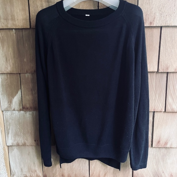 Lululemon Without Tags High Low Raglan Sweater  Wool Blend Knit Black Ptp 23” - Picture 1 of 14